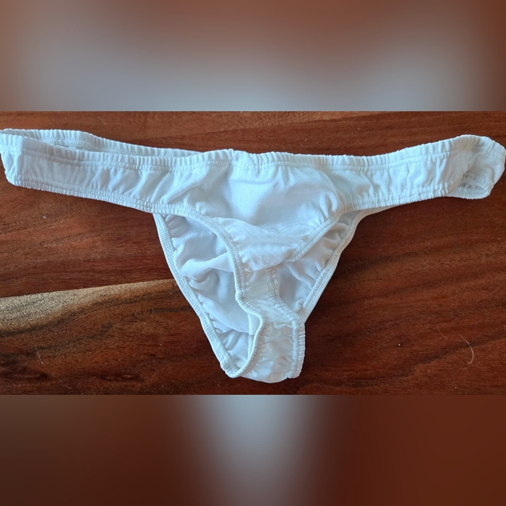 White Silky Mens Thong - Picture 2 of 2